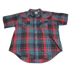 Ely Cattleman Shirt Men's XXL Red Green Plaid Pearl Snap Western Rodeo